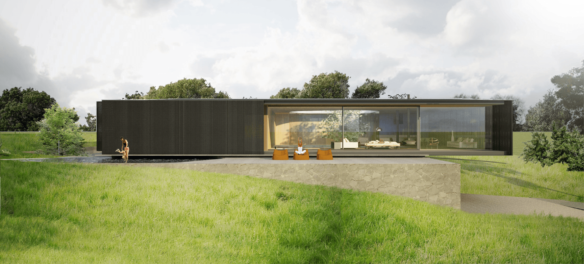 Floating House by IMaestri Group: Striking linear, cantilevered residence by a renowned Brazilian architect with floor-to-ceiling glass walls.