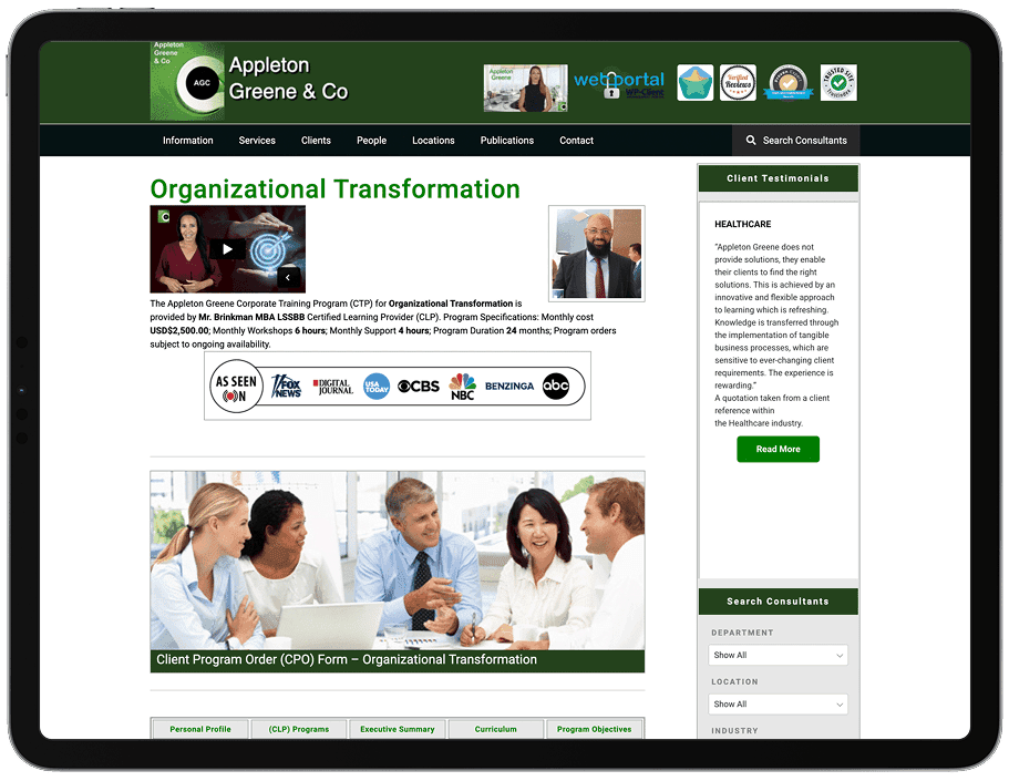 Screenshot of Organizational Transformation Program