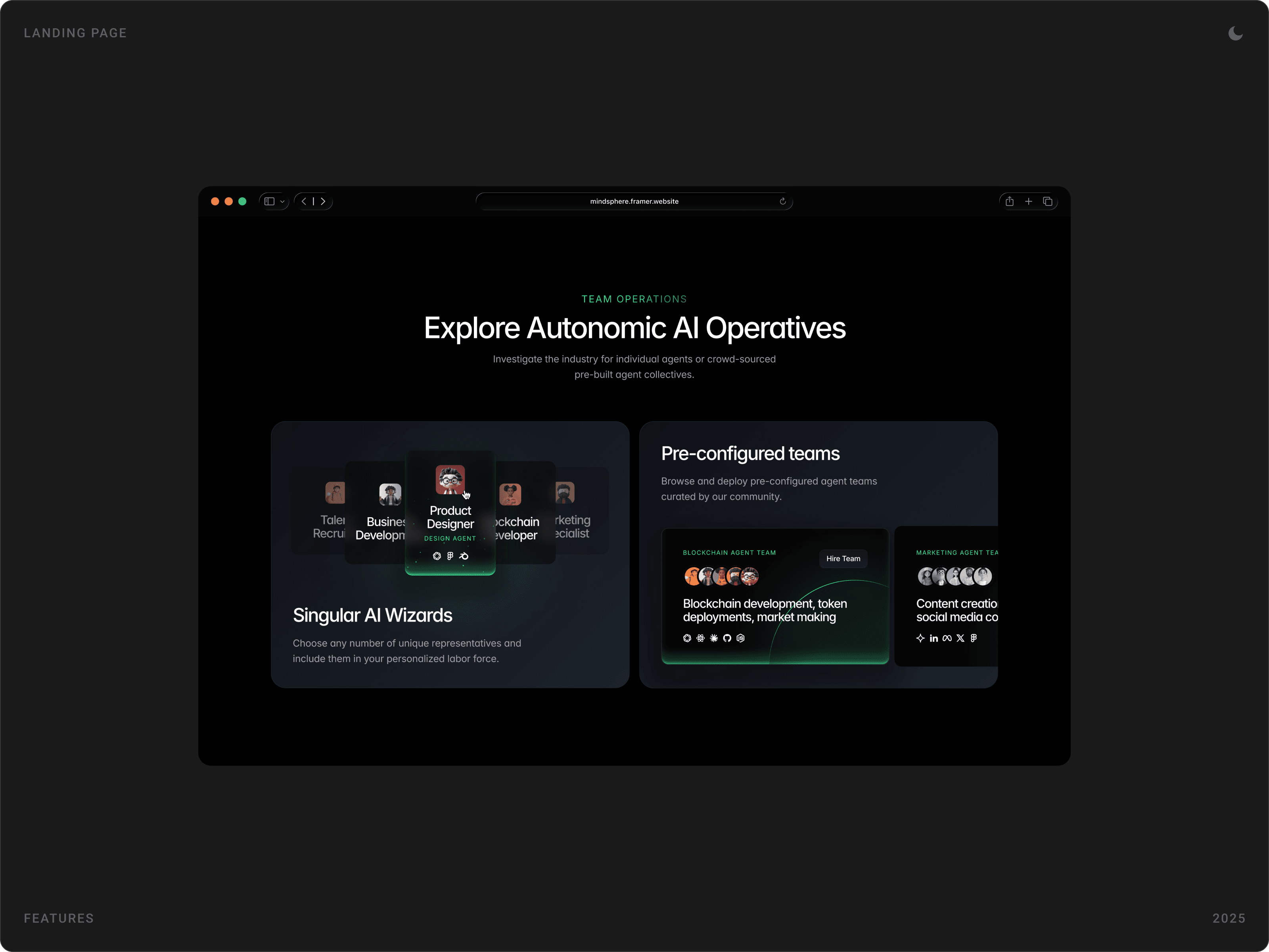 Futuristic AI Operatives Showcase Section Design