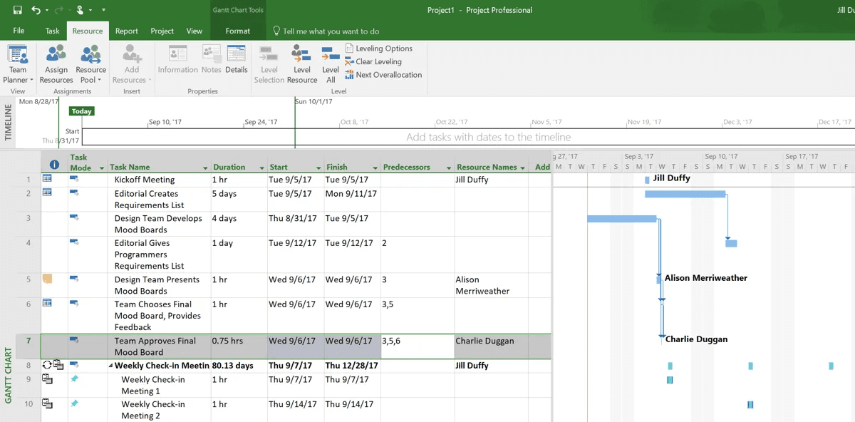 View tasks and deadlines in Microsoft Project