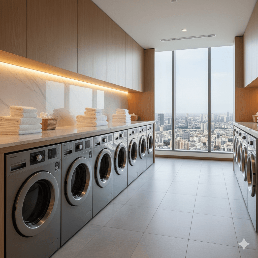 Clean, modern in-house laundromat service for residents
