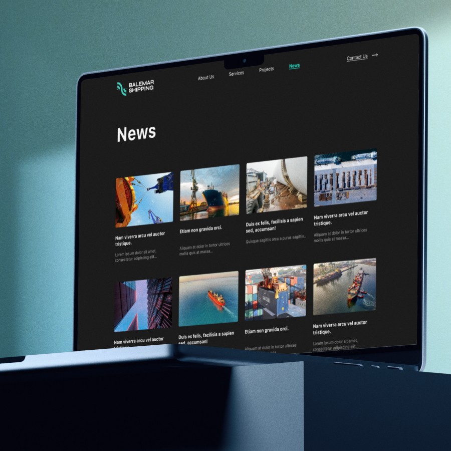 Maritime logistics company website news section with shipping industry updates