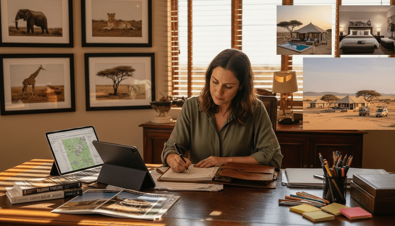 Travel planner organizing customized safari itinerary