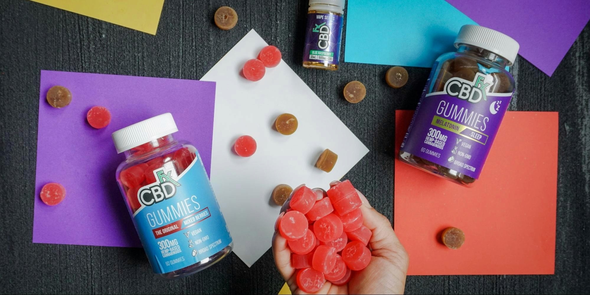 Various private label gummy supplements with distinct brand logos and packaging