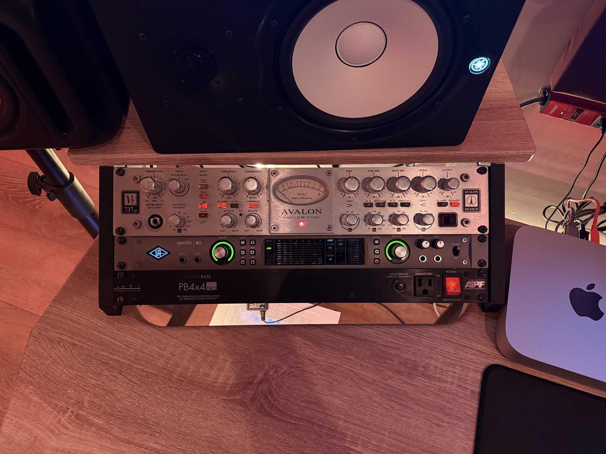 igh-end studio gear rack featuring an Avalon preamp and UAD Apollo interface for premium vocal recording at Red Mile Records in Calgary.
