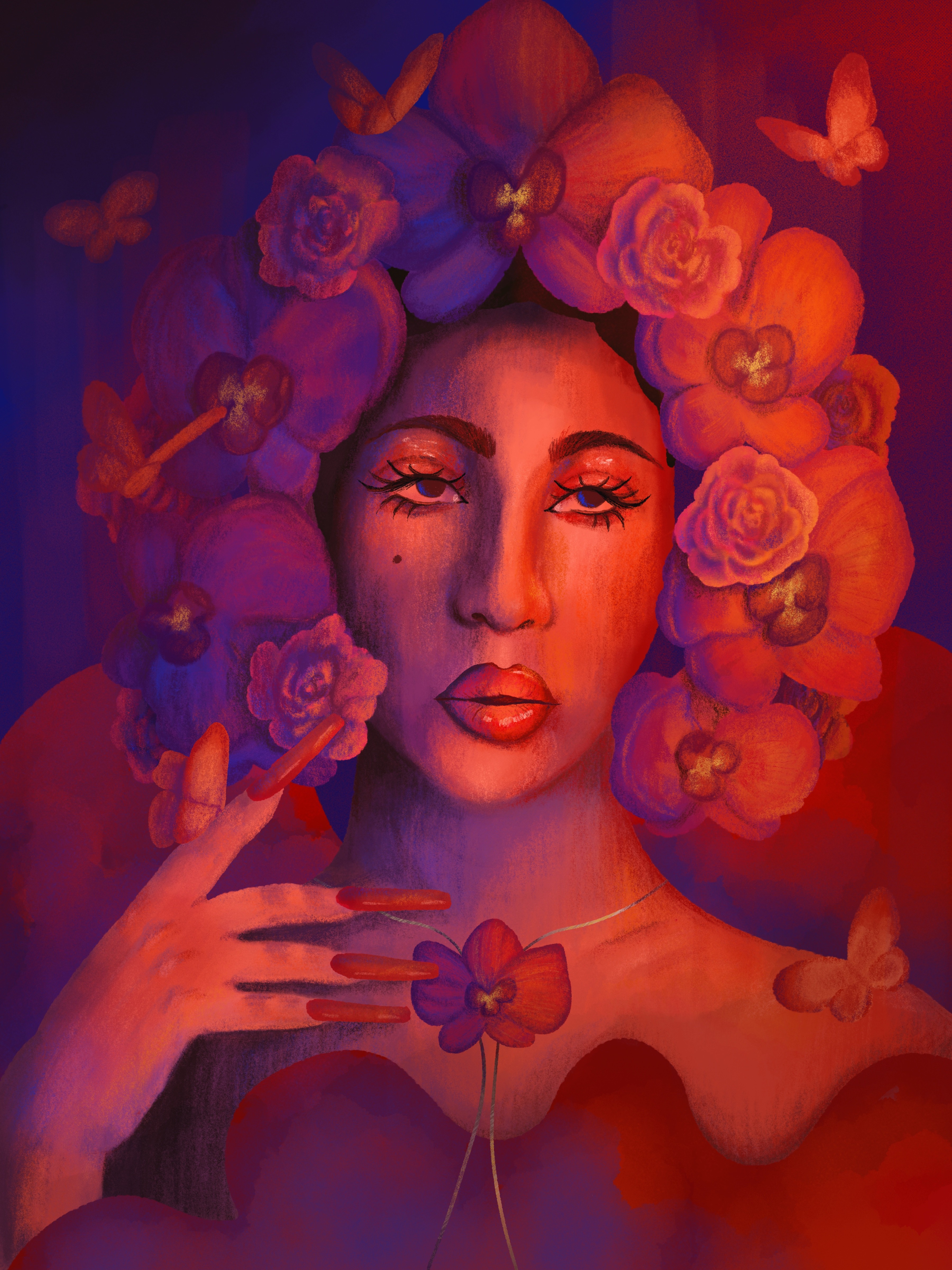 Kali Uchis wearing a headdress of flowers