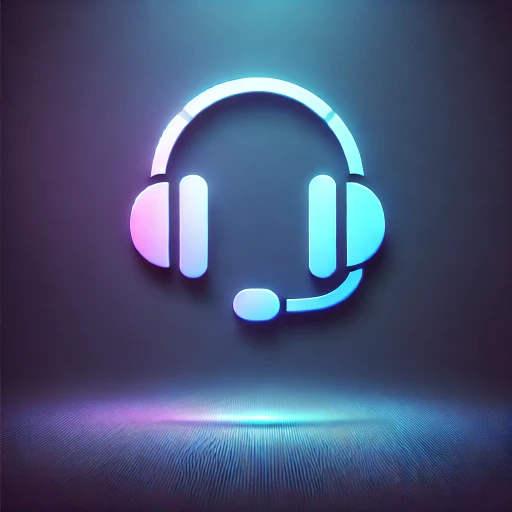  An icon representing end-user support_ a stylized headset, glowing softly in gradients of blue and purple. The headset symbolizes customer service 