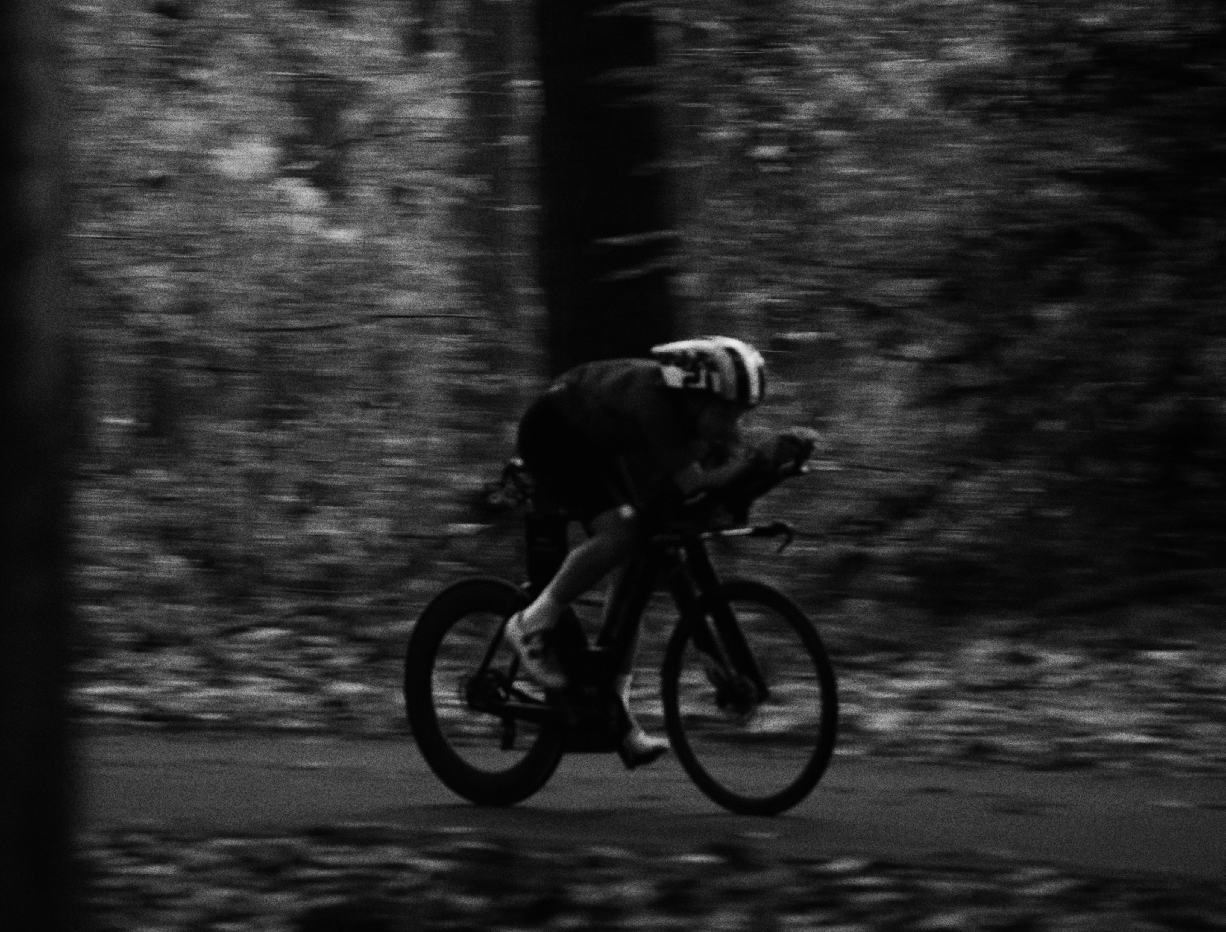 Dynamic picture of a cyclist riding downhill