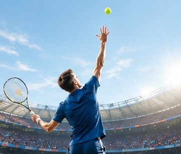 Tennis player serving