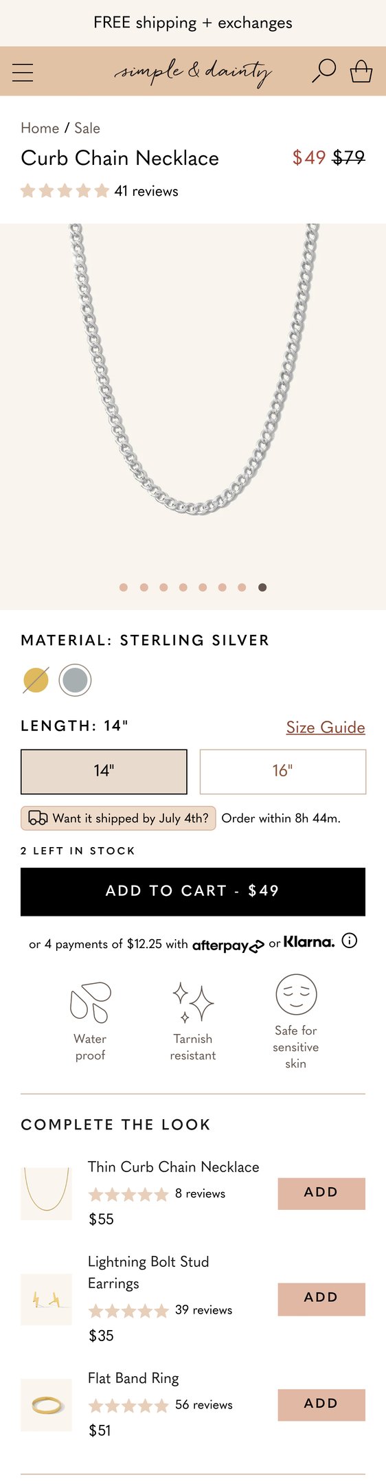 Jewelry product options include: necklace, chain for Curb Chain Necklace from Simple and Dainty.