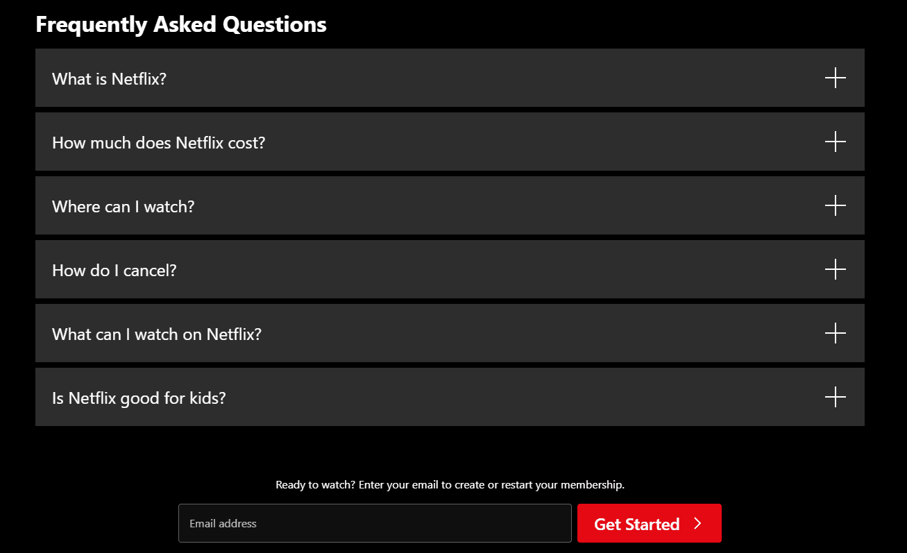 Netflix FAQs Section