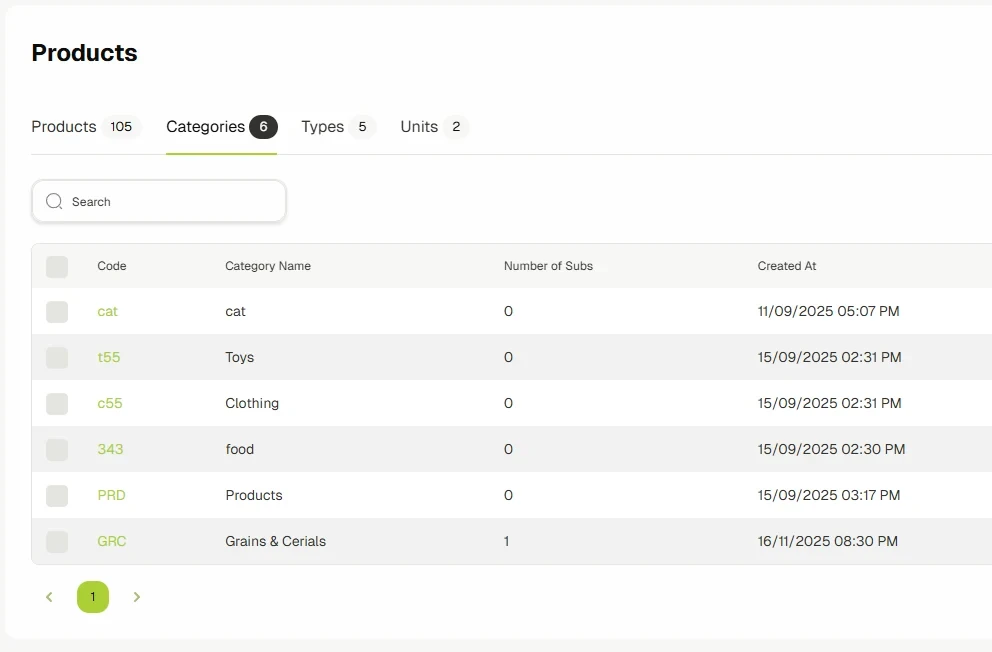 OneAvant Production dashboard displaying Artisanal Frozen Goods Store inventory list with product codes and names for tracking and workflow monitoring.