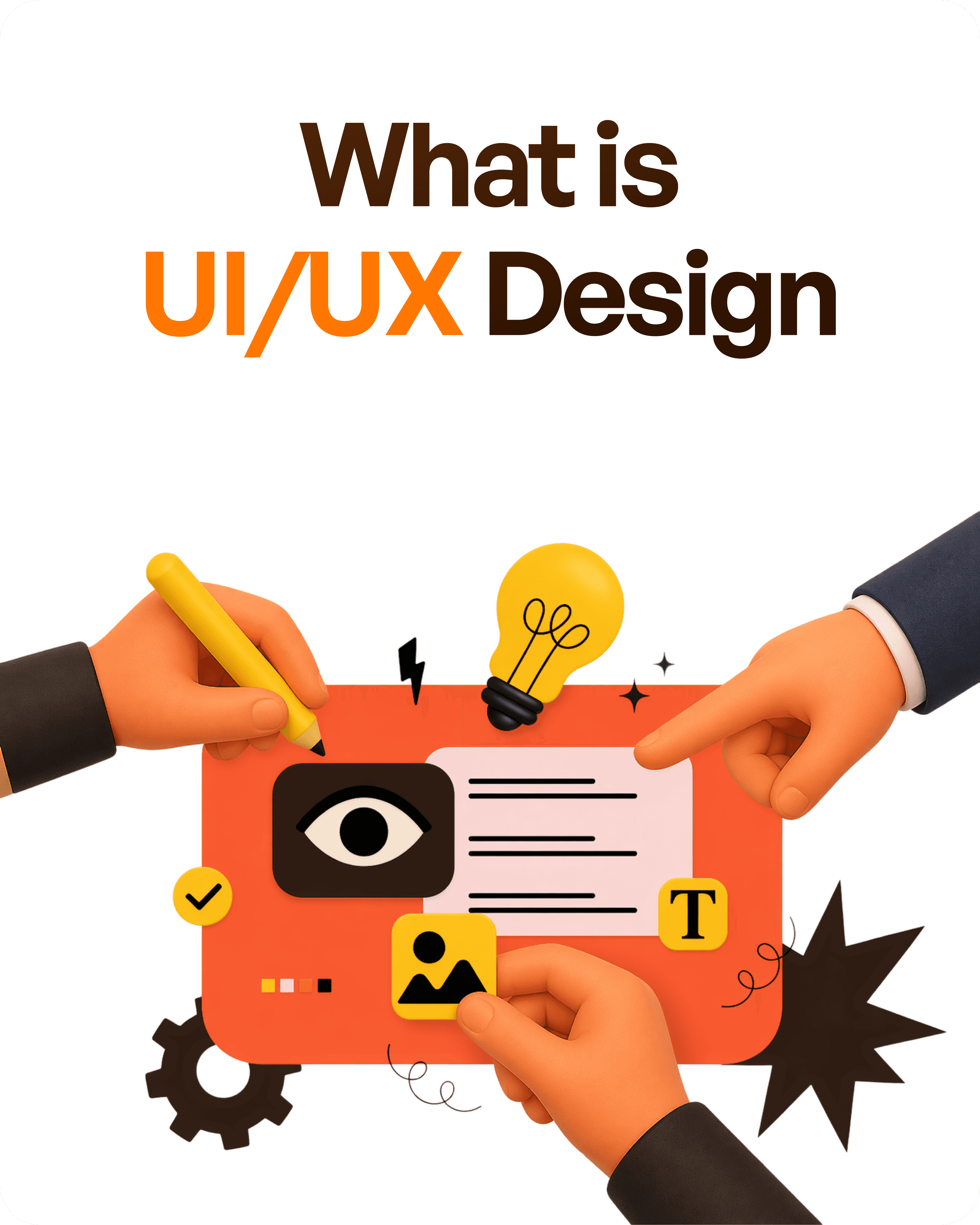 Three illustration hands designing screen