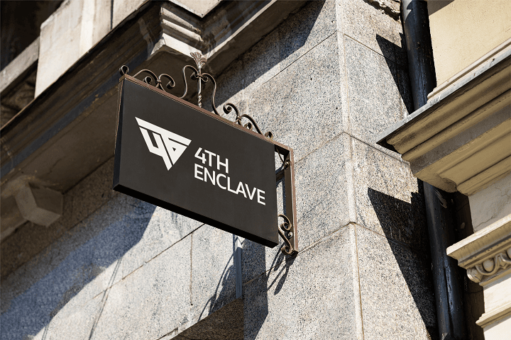 Bold, triangular logo of 4th Enclave symbolizing strength and unity.