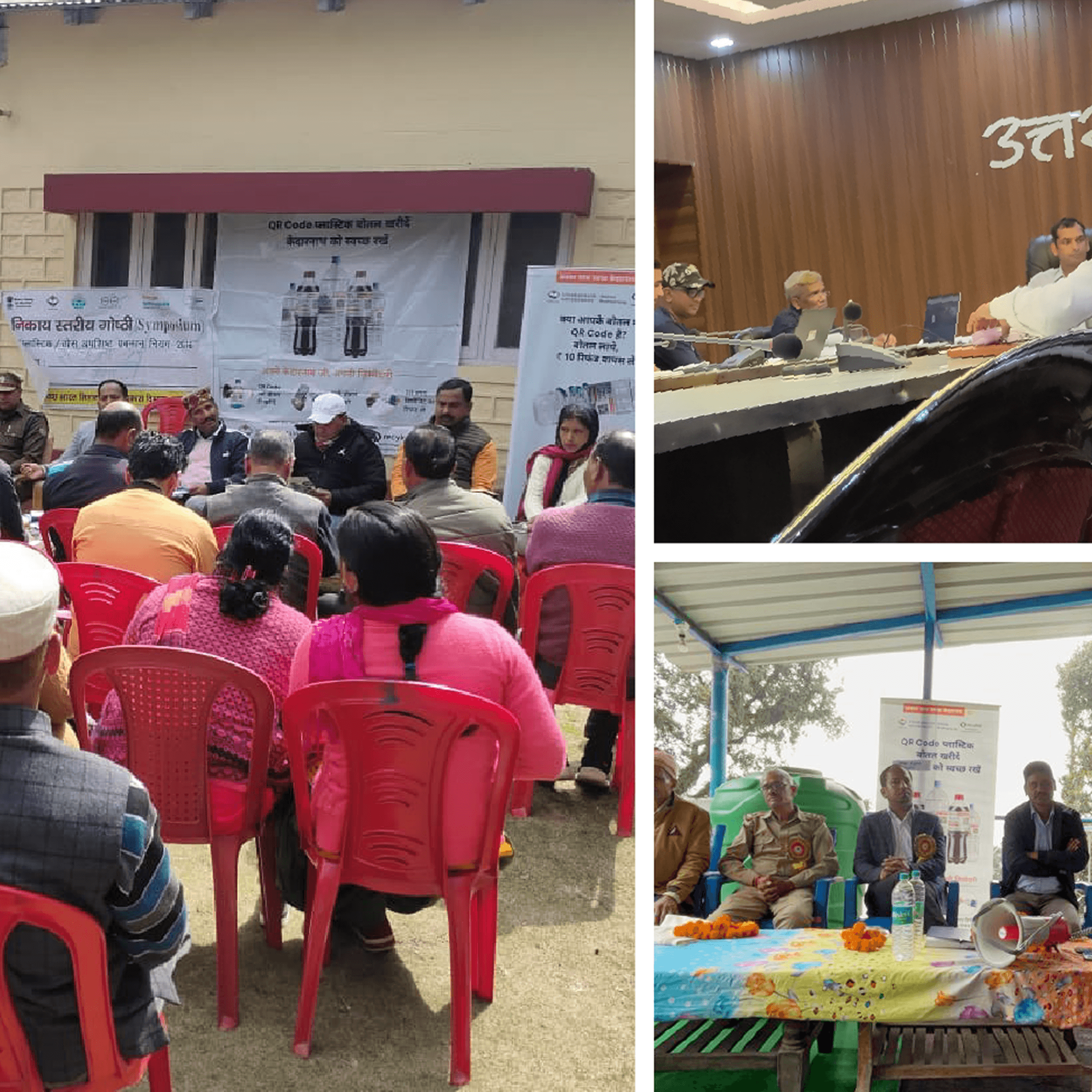 Woman in red outfit poses by a red telephone booth.