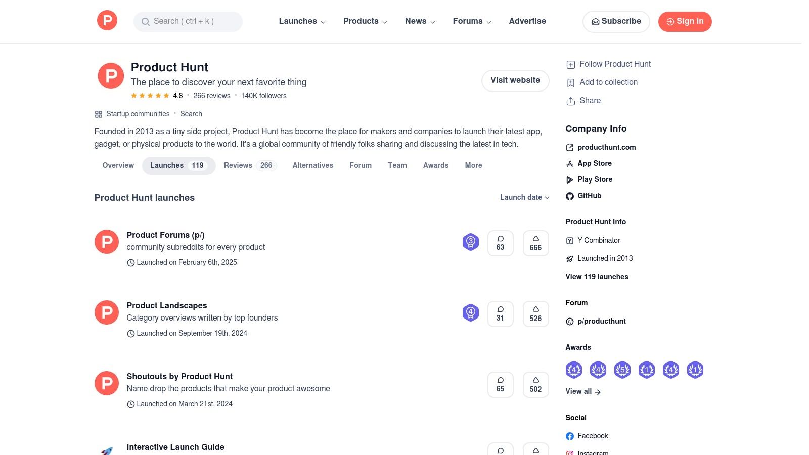 Product Hunt homepage showing daily ranked tech product launches for discovering the best app ideas