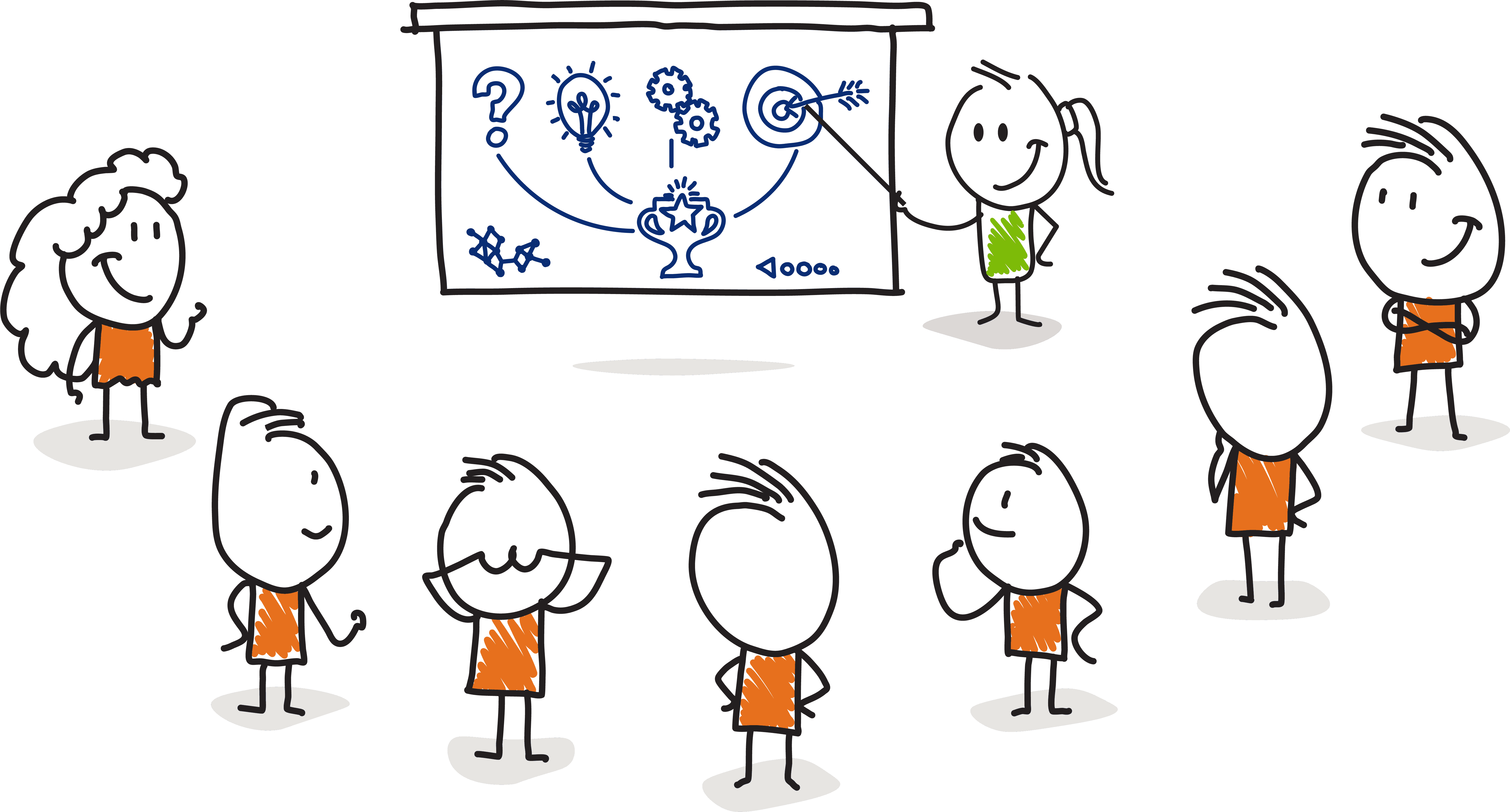 Illustration of an animator presentin to a group of people