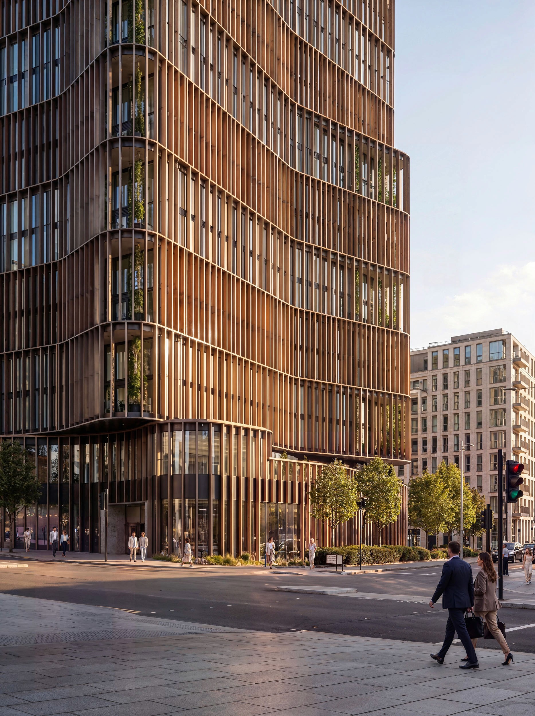 Architectural CGI render of a modern building facade.