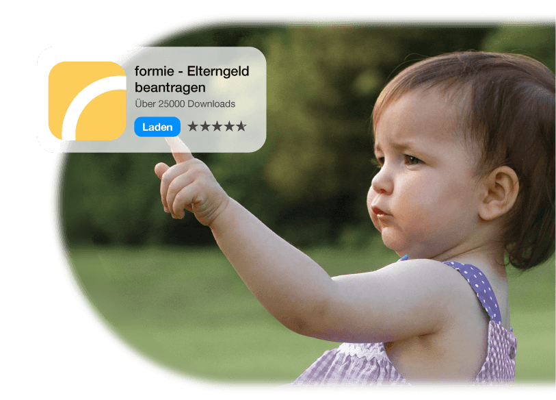 Baby tippt auf den Download Button der Formie App im App Store für Apple und Google Playstore für Android