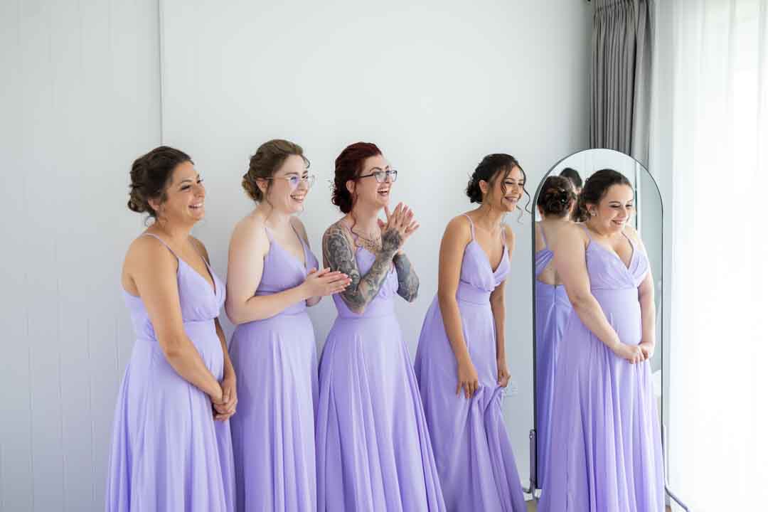 Bridesmaids first look reaction