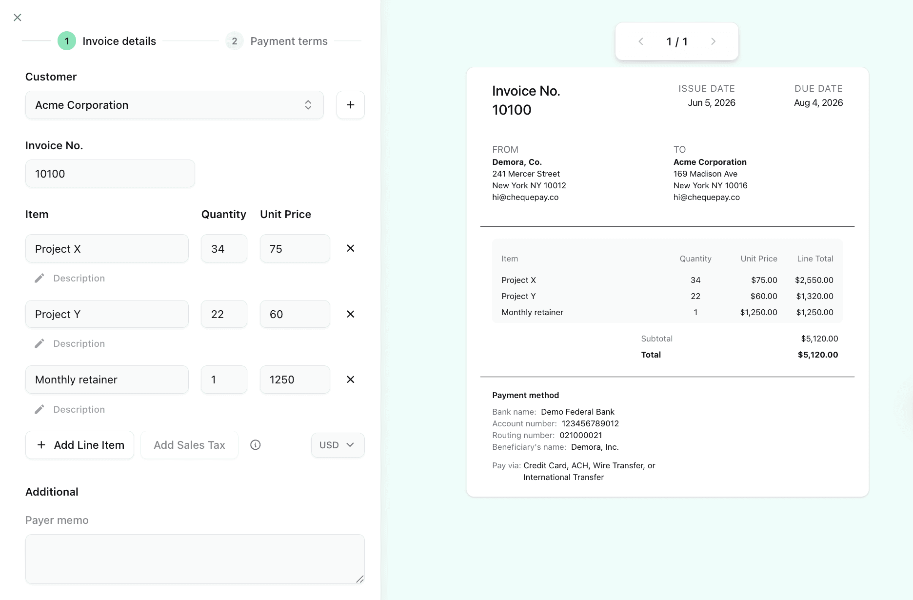 Create an invoice with early payment discount