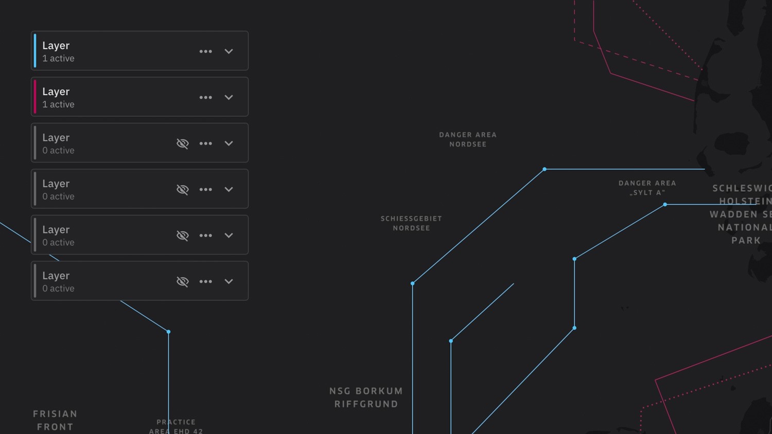 UI design of a layer list and visualization of geodata layer