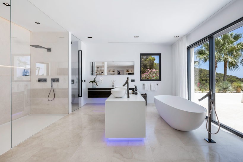Master Suite bathroom sanctuary with freestanding bathtub and sea view