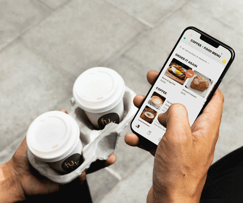 Person using the 'Funk Coffee + Food' app on their phone.