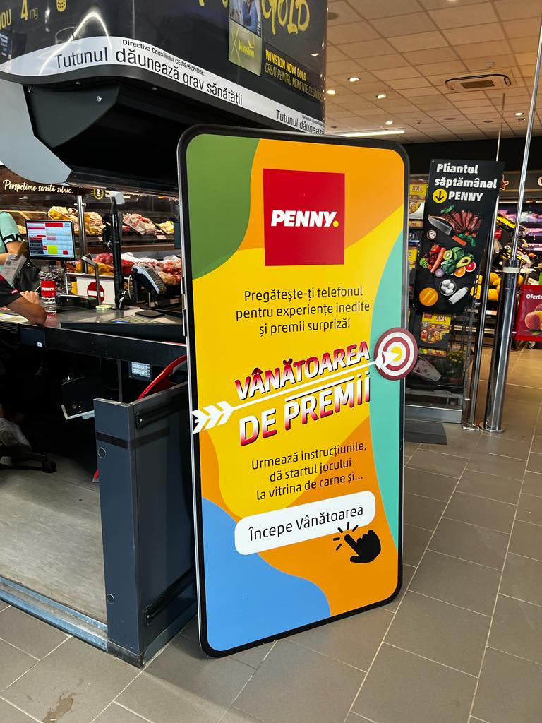 Panou de instrucțiuni AR Treasure Hunt PENNY în formă de telefon