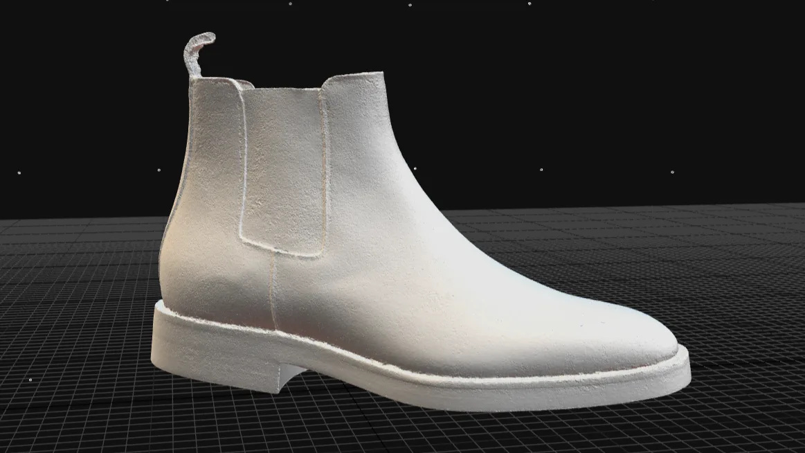 3D geometric mesh of same boot, with much smoother and accurate surface and surface details.