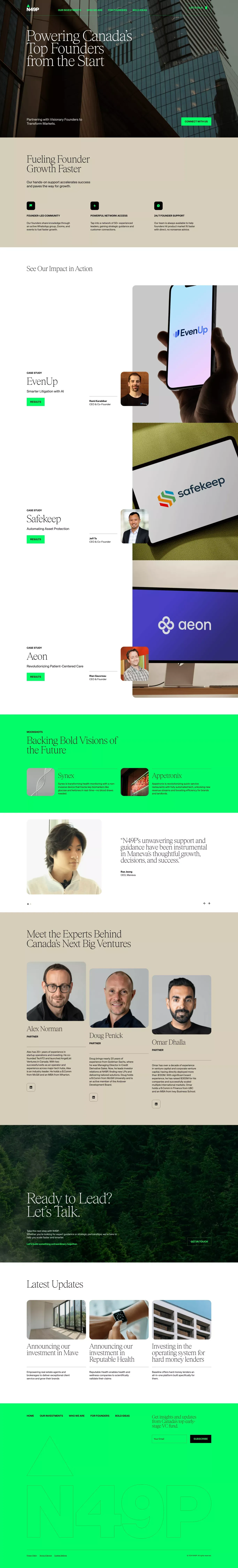 Powering Canada’s Top Founders landing page screenshot showcasing Finance design
