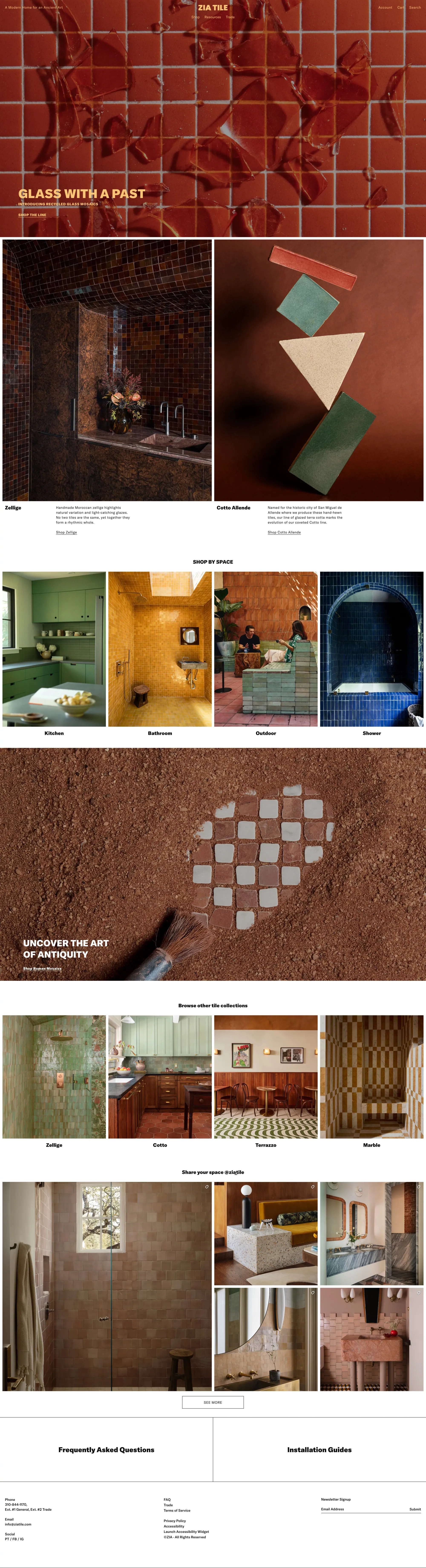 Zia Tile portfolio page screenshot showcasing Design and Ecommerce design