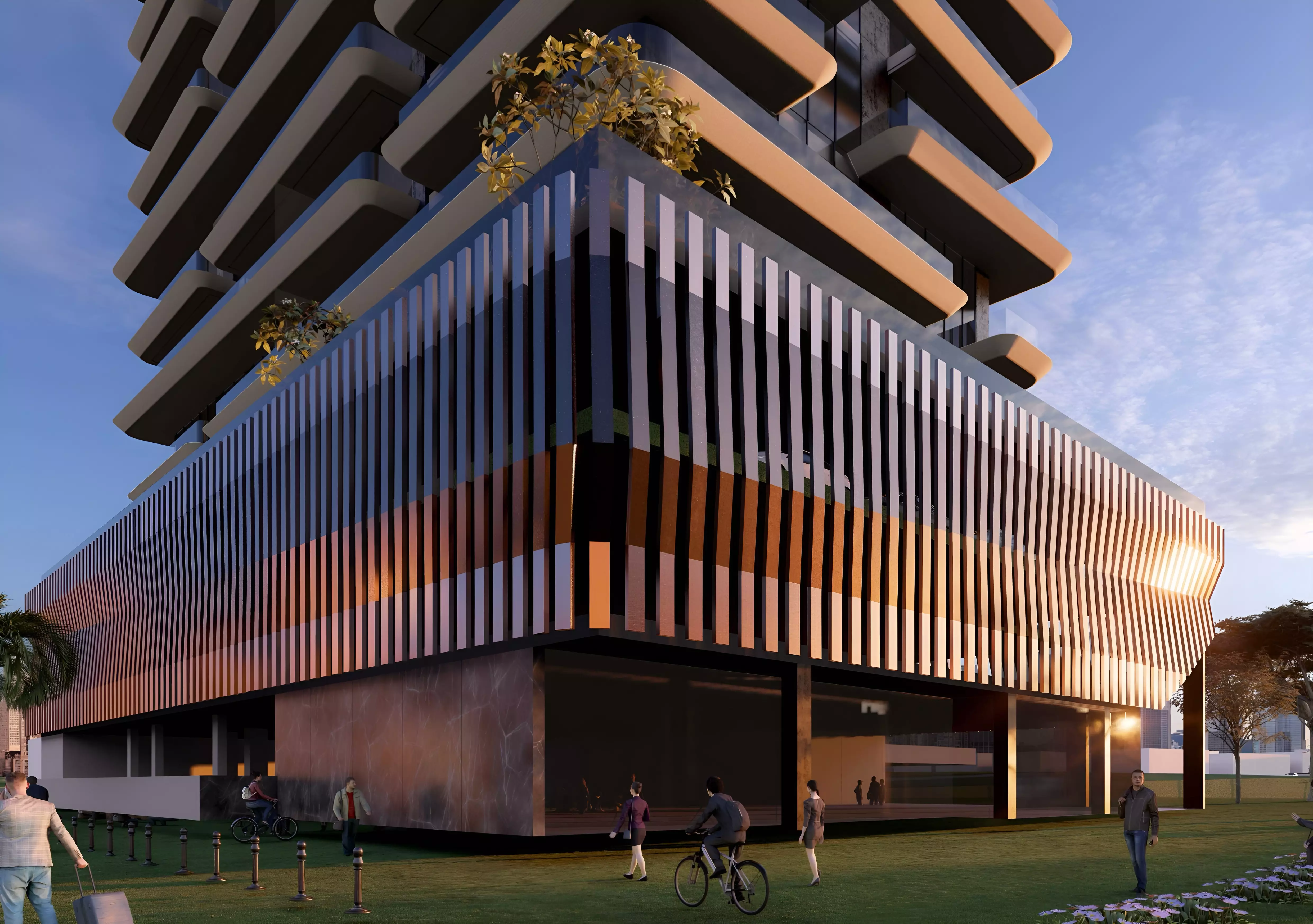 A tall structure with a significant tower in front, known as the Repose Residence.