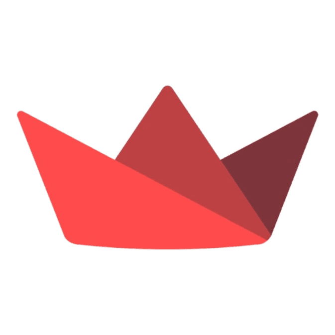 Red and maroon stylized paper boat icon against a gray background.