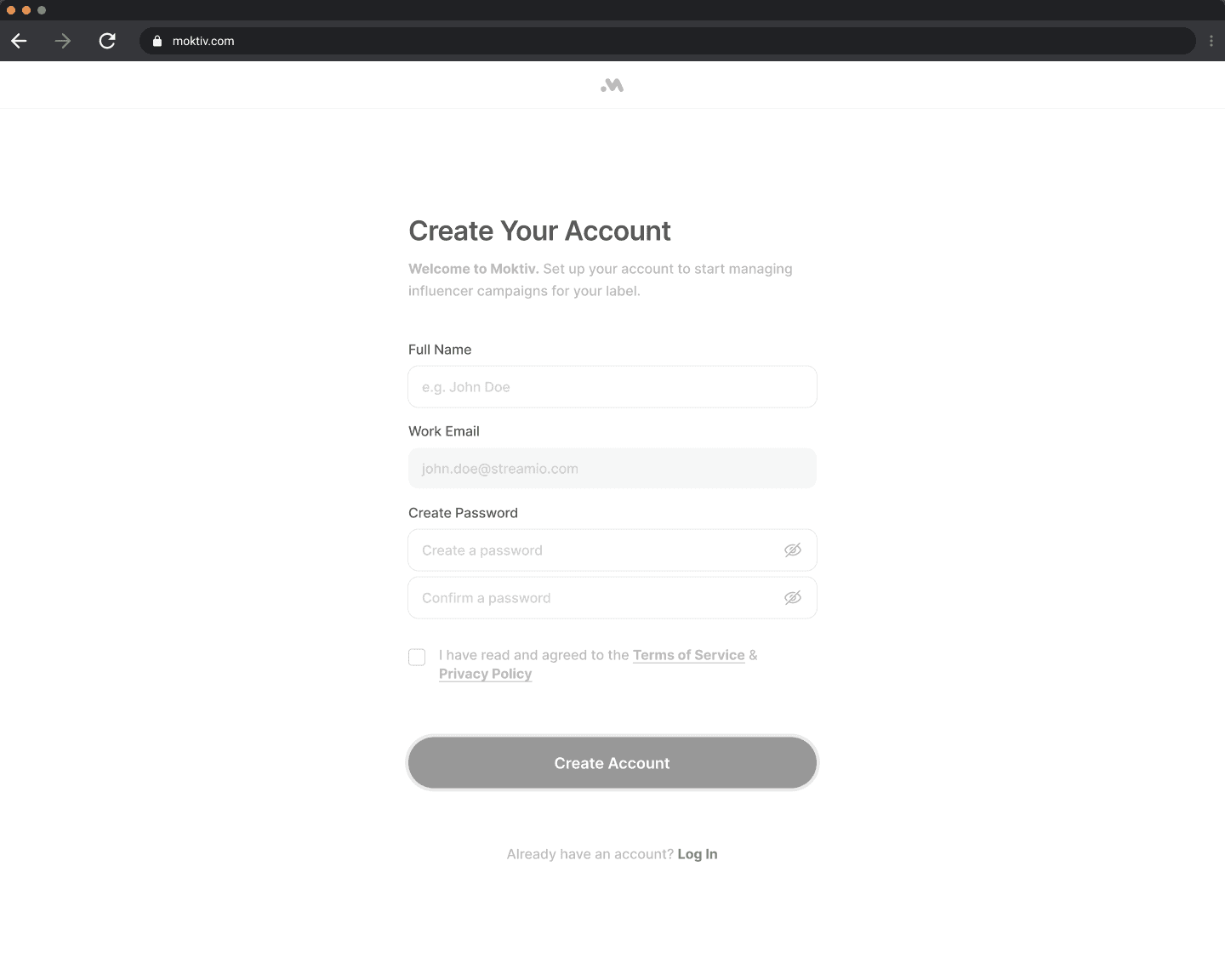 Moktiv controlled account onboarding wireframe