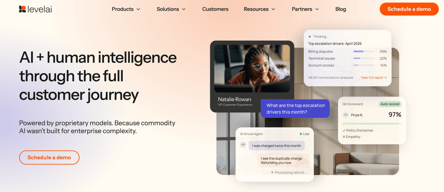 Level AI homepage: Next Level AI for Customer Intelligence and Automation