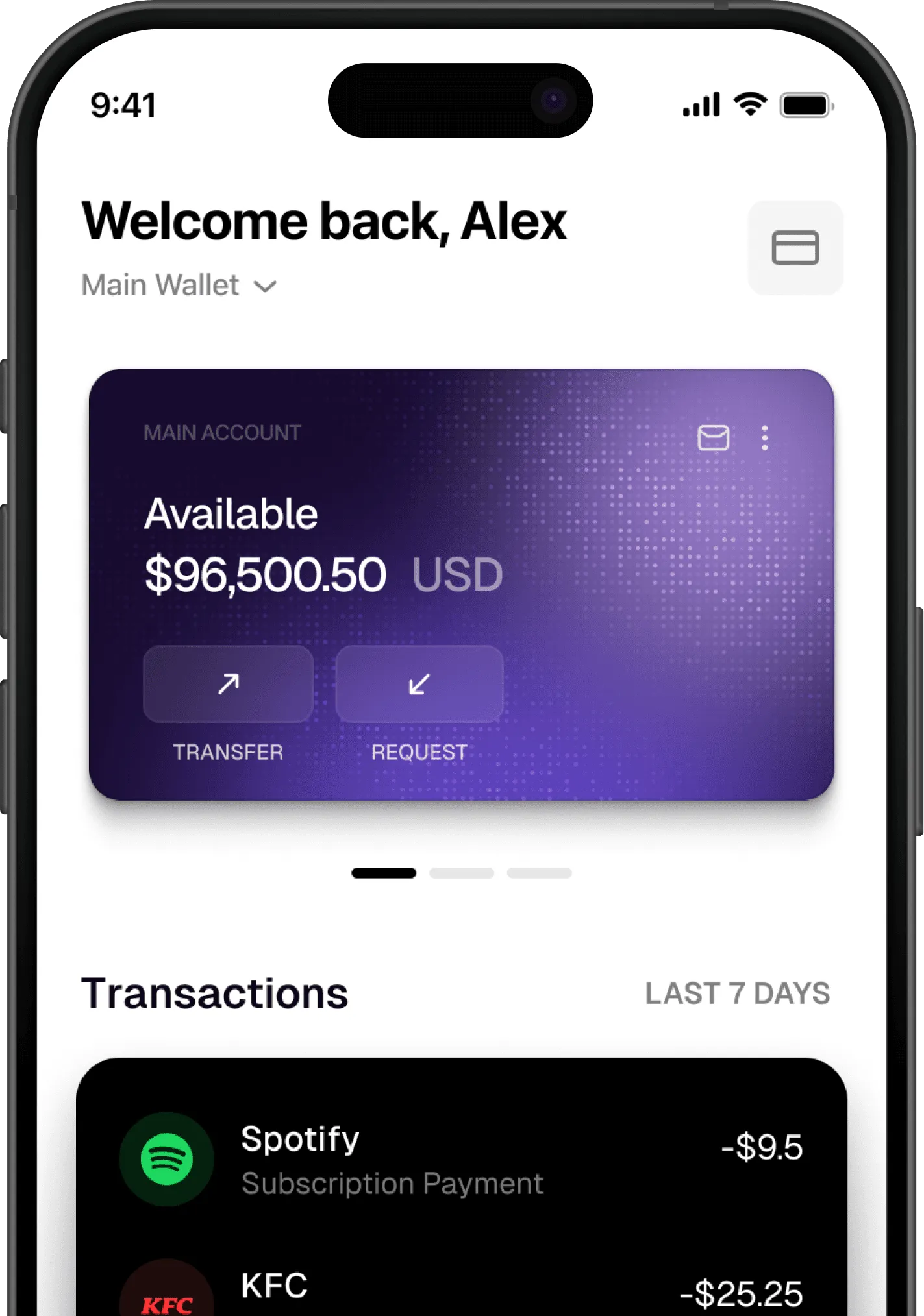 Mobile UI mockup of financial app