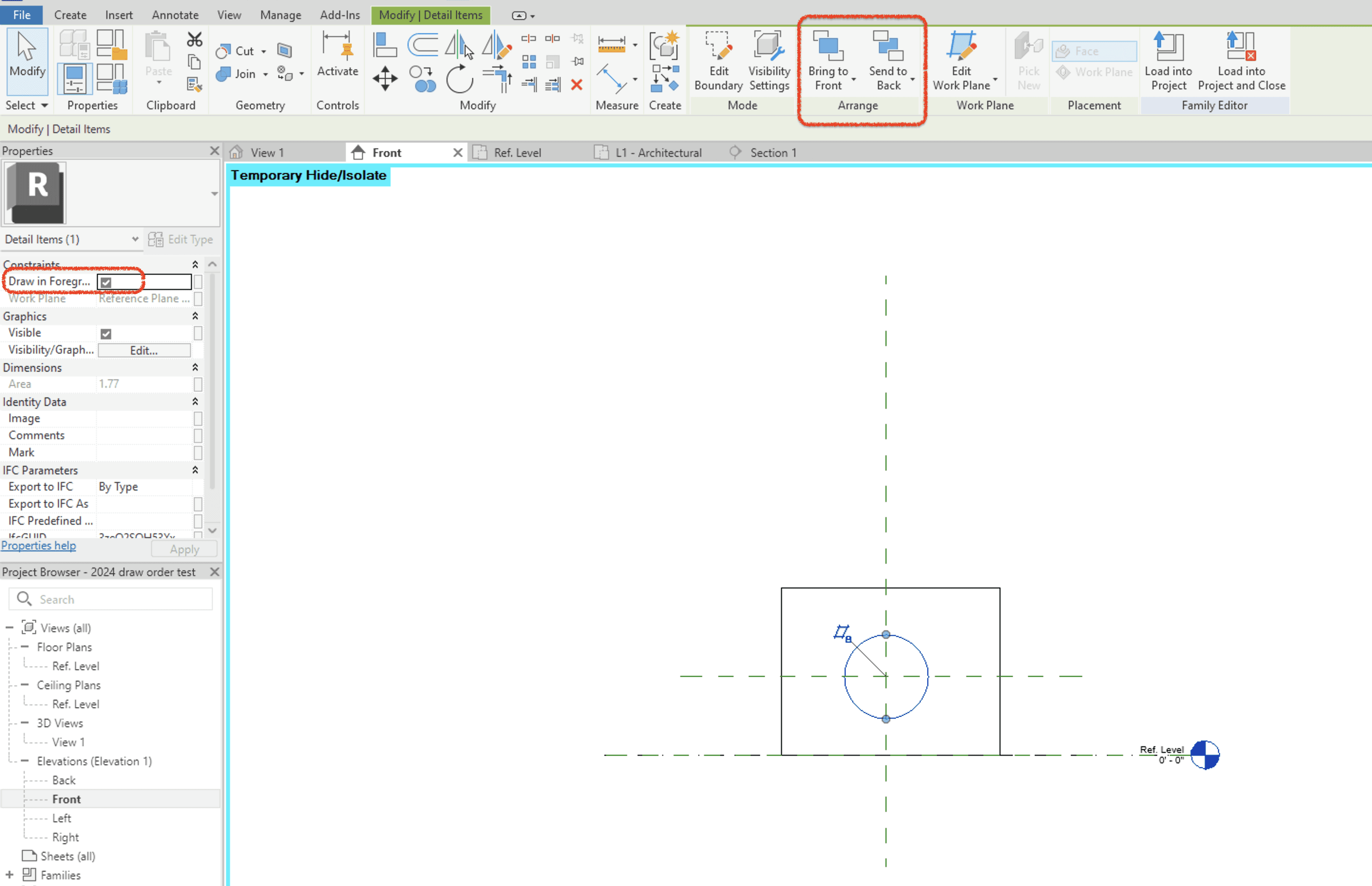 Arrange tab available if Draw in Foreground is turned on.