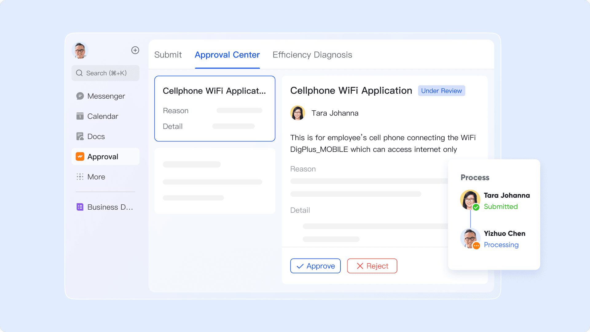 Lark approvals for company asset requests