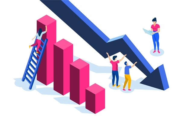 Flat design bankruptcy decreasing arrow Free Vector