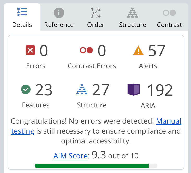 WAVE accessibility evaluation showing 0 errors on a Bundly bundle page
