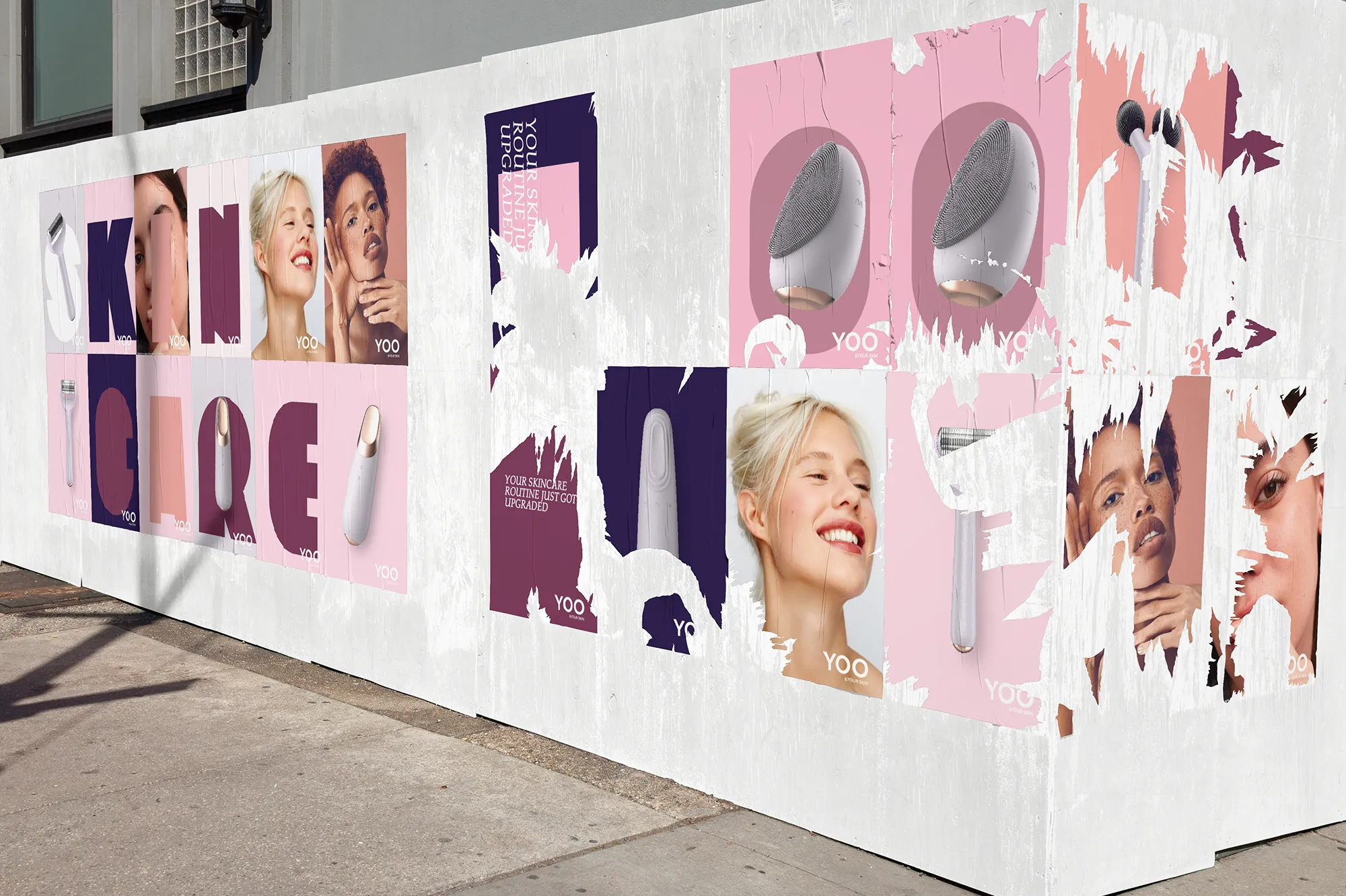 Streetside billboard with flyposters of the Batch.Works brand and illustrations