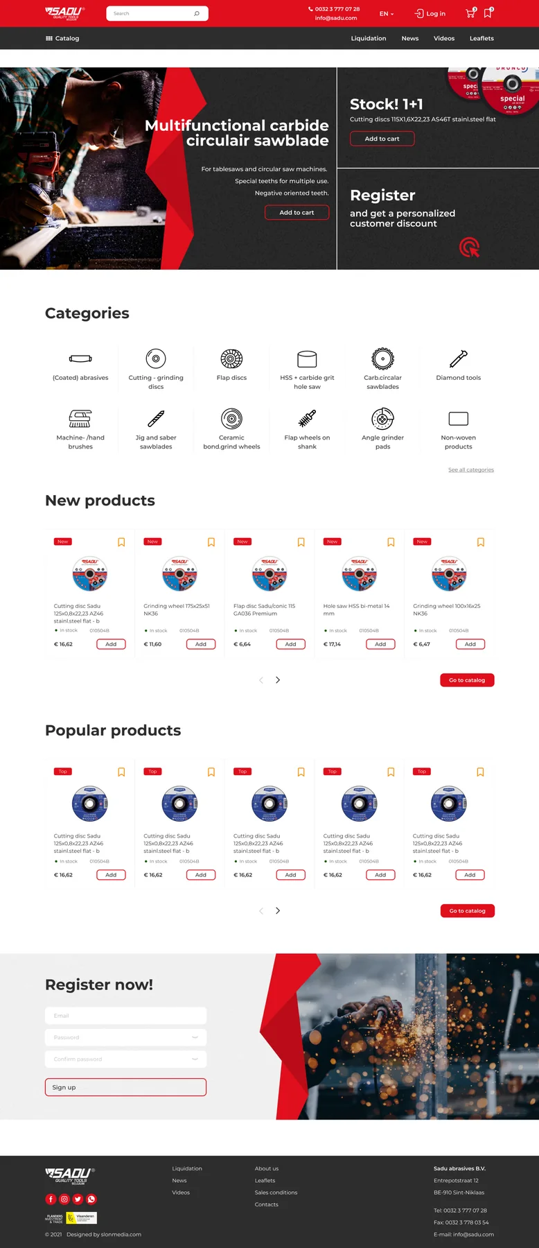 SADU B2B e-commerce desktop homepage