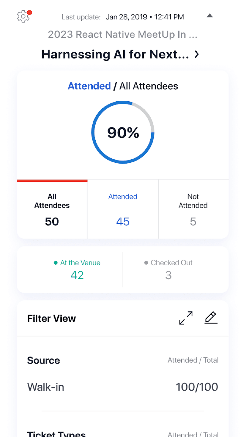 Event Check-in App Stats Screenshot