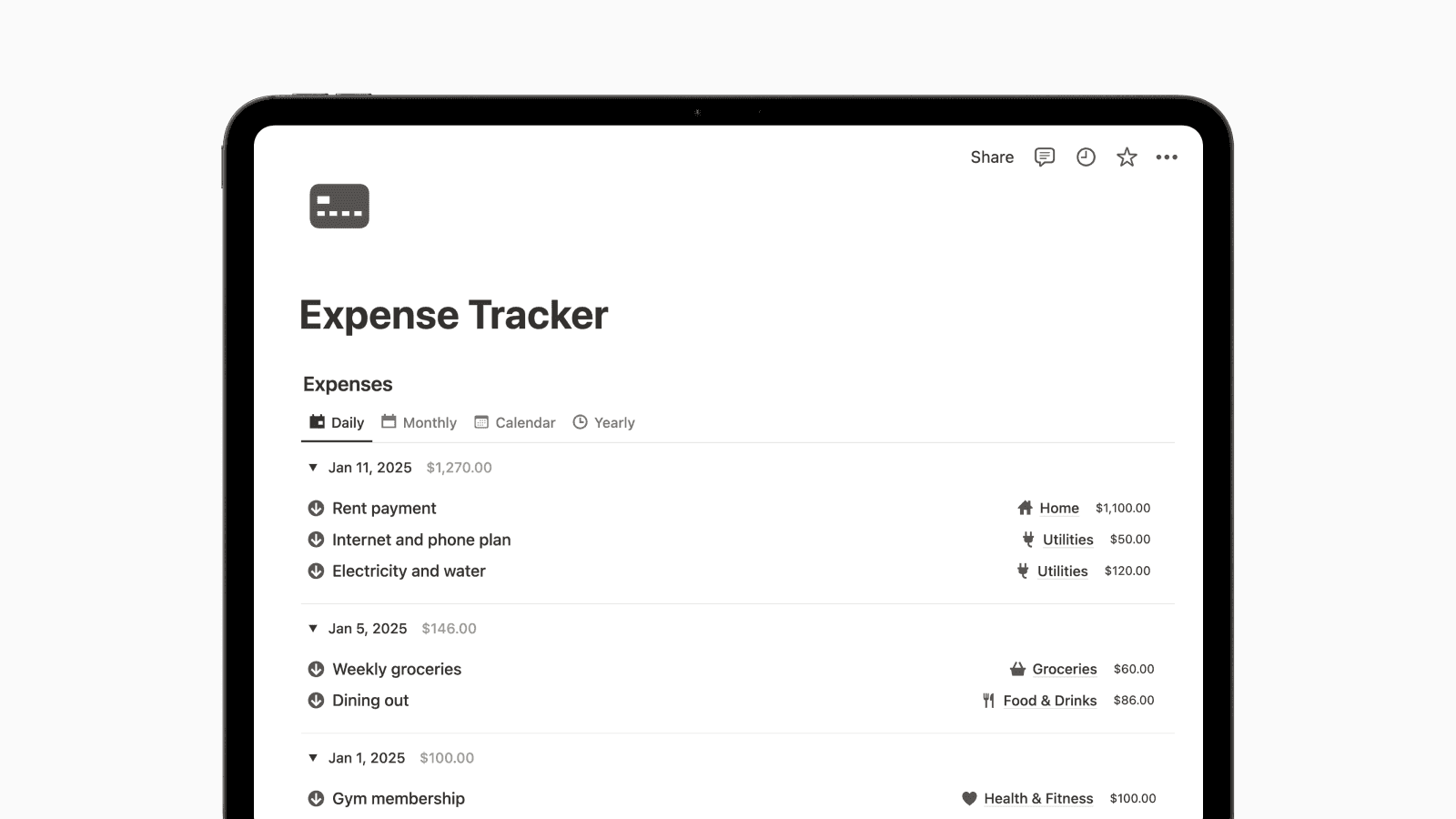 Expense Tracker Notion Template