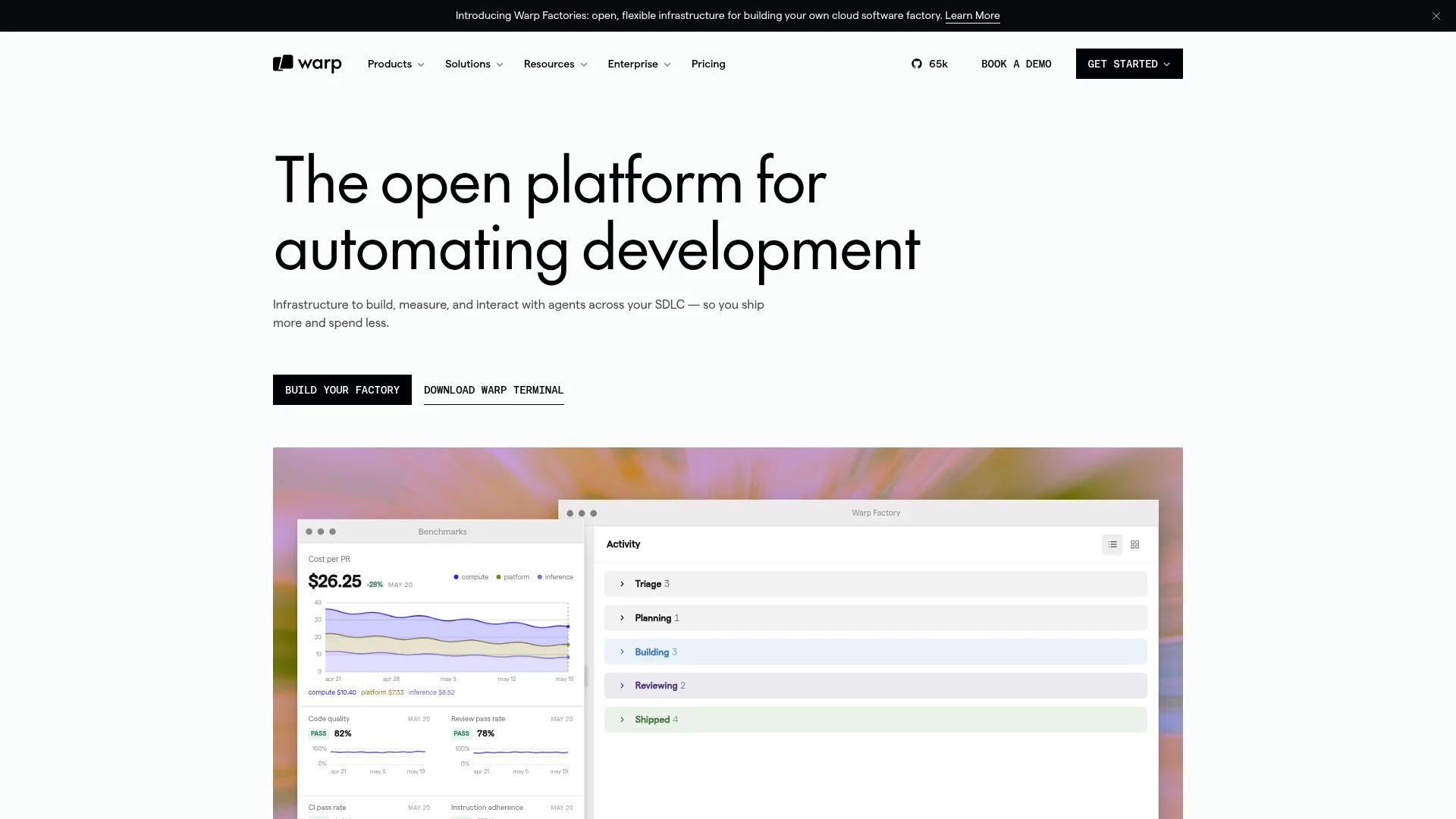 Warp agentic terminal homepage