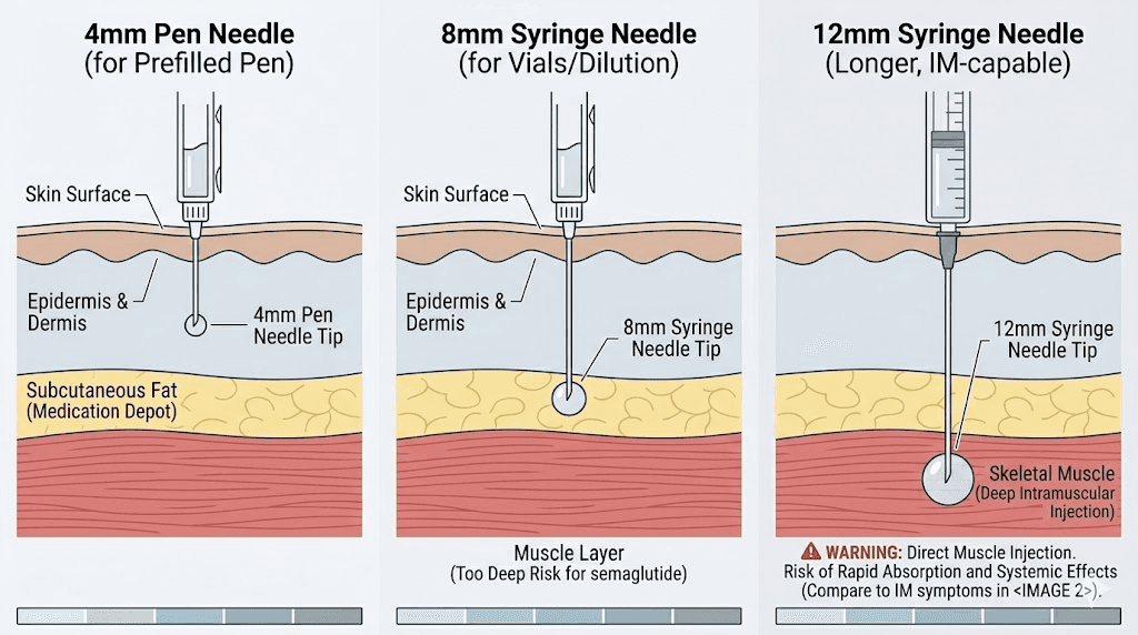 Semaglutide needle length comparison for subcutaneous versus intramuscular injection depth