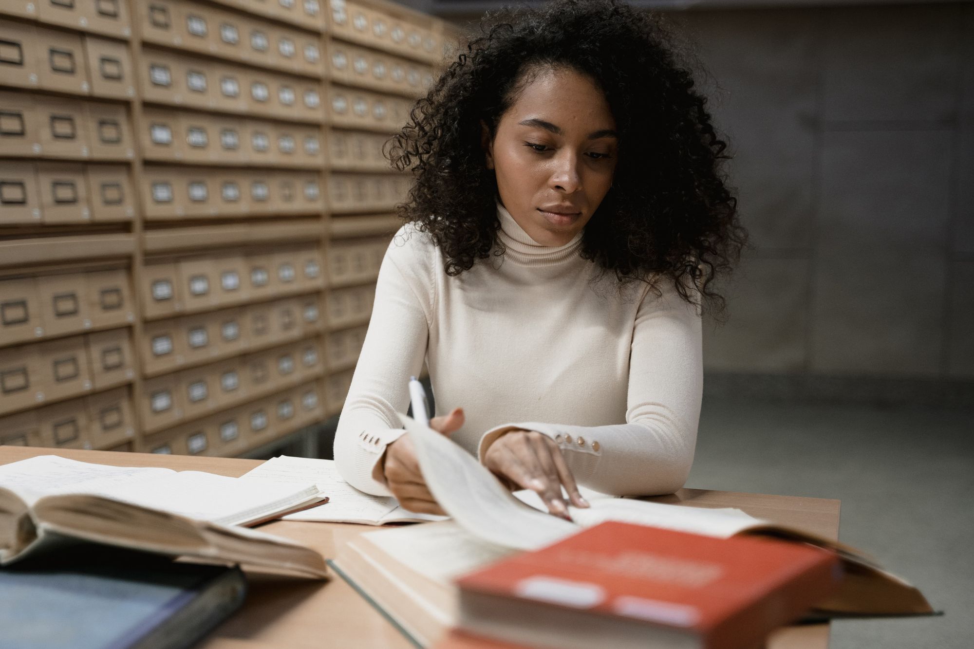 A woman reading books