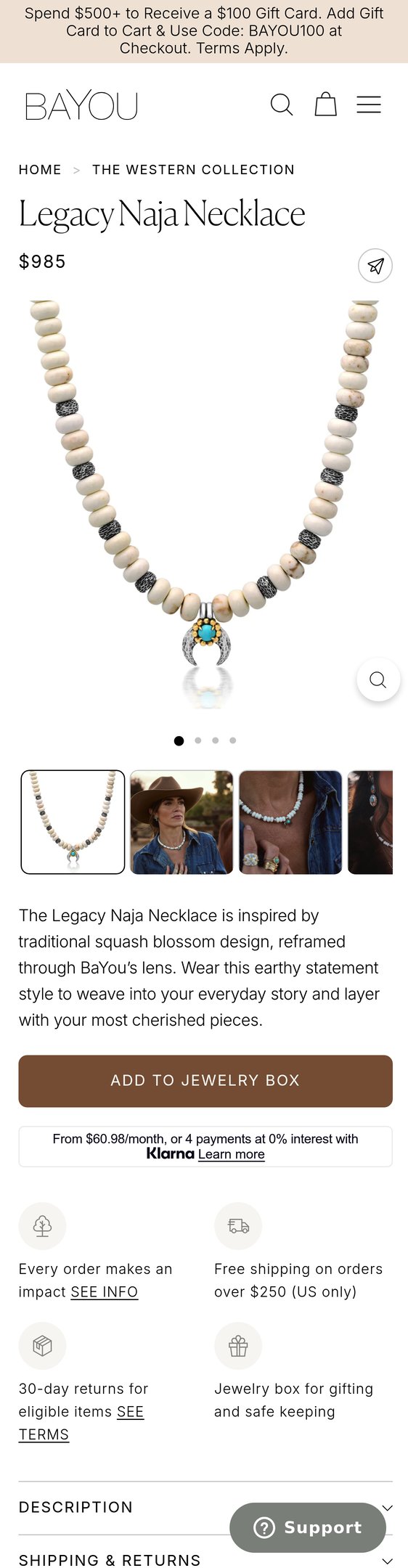 Jewelry product options include: necklace for Legacy Naja Necklace from Bayou with Love.