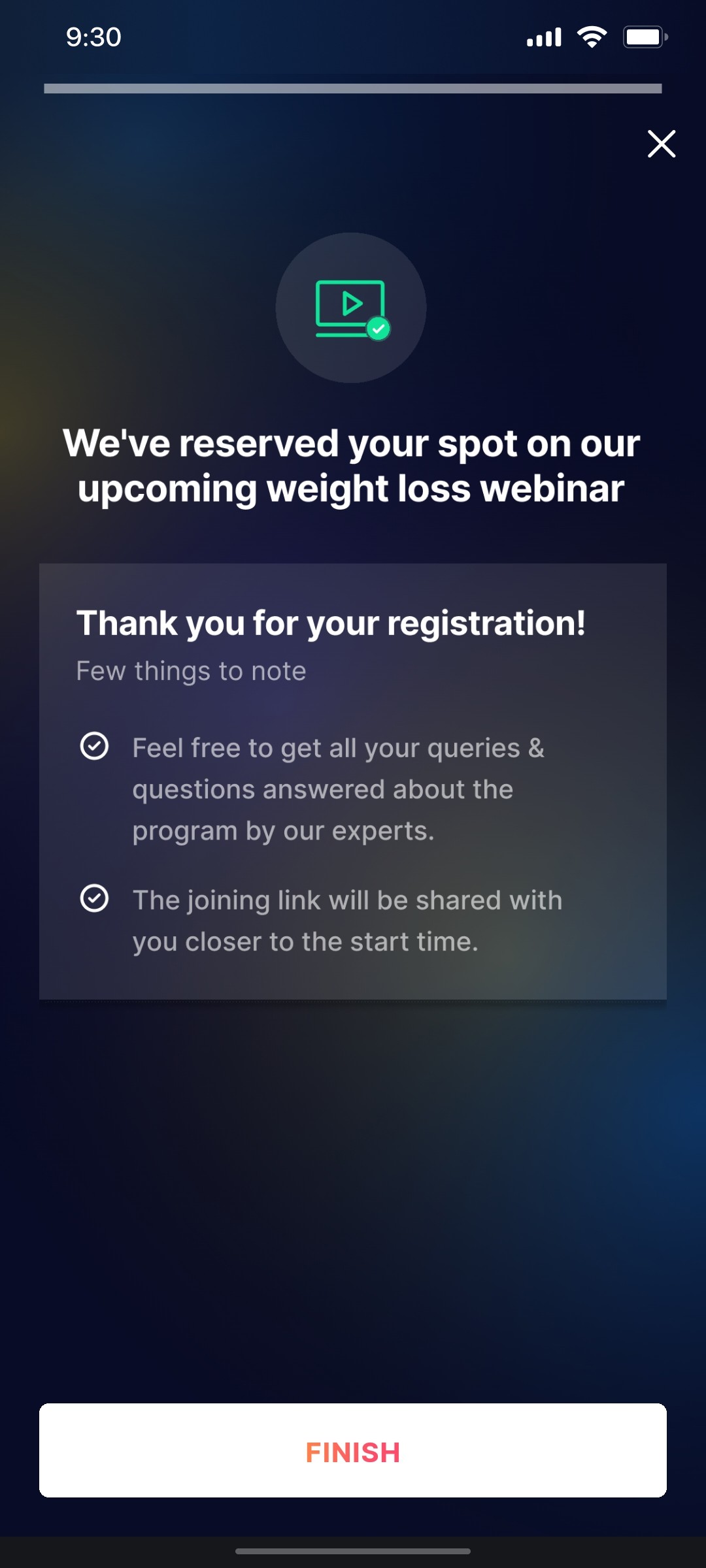 Cult.fit App Finish Screen